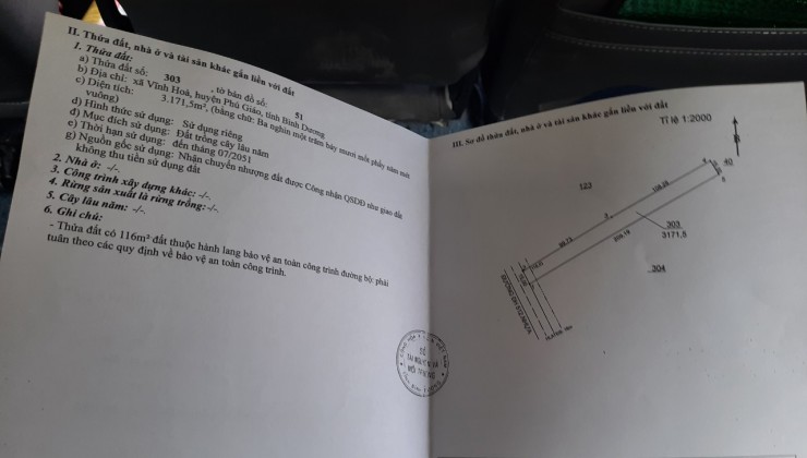 Bán đất vĩnh hòa phú giáo.Dt 48.350m.Giá bán 16 tỷ 1ha.đất đã đóng skc 50 năm cho toàn bộ diện tích,