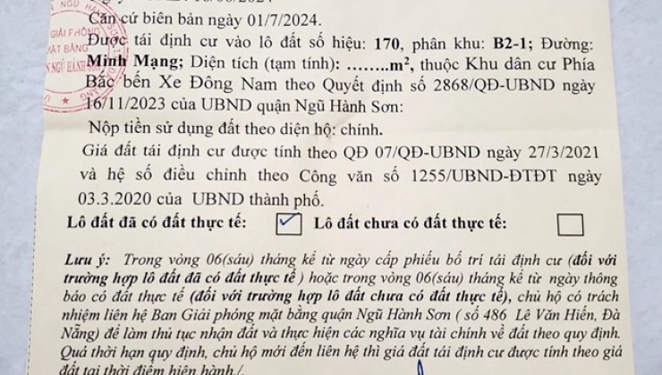 Chính Chủ Bán 2 Phiếu Lô Góc Đường Minh Mạng - Nguyễn Xiển, Quận Ngũ Hành Sơn, TP Đà Nẵng