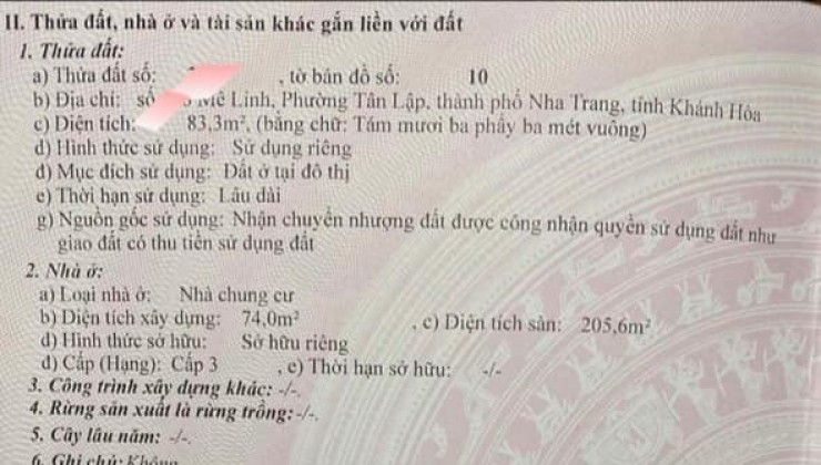 BÁN NHÀ 3 TẦNG MẶT TIỀN ĐƯỜNG MÊ LINH, TP NHA TRANG.