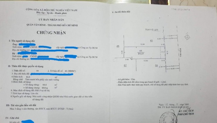 Chính Chủ Cần Bán Nhà Gấp Vị Trí Đẹp Tại Phường 11, Tân Bình TP Hồ Chí Minh