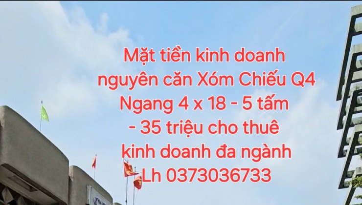 Mặt tiền kinh doanh 
nguyên căn Xóm Chiếu Q4
Ngang 4 x 18 - 5 tấm 
- 35 triệu cho thuê