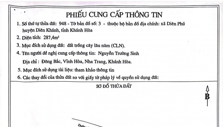 Bán đất mặt tiền bờ kè, xã diên phú, diên khánh, khánh hòa