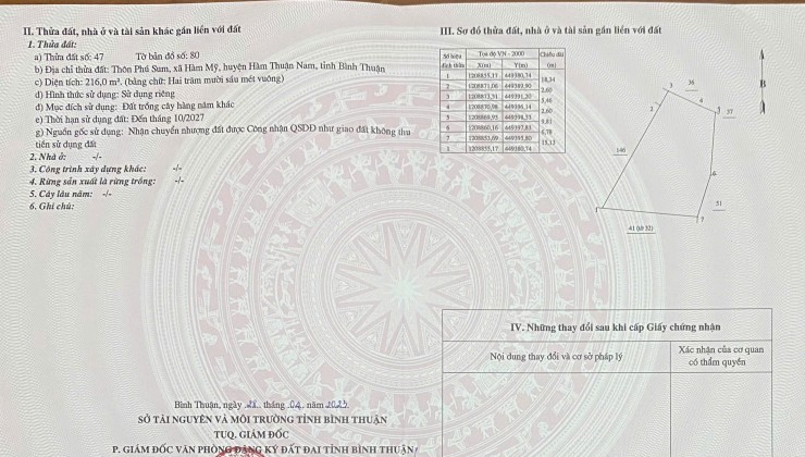 • HÓT - GIÁ TỐT - CHÍNH CHỦ CẦN BÁN ĐẤT TẶNG NHÀ MẶT TIỀN ĐƯỜNG QUỐC LỘ 1 - HÀM THUẬN NAM - BÌNH THUẬN / 316M2