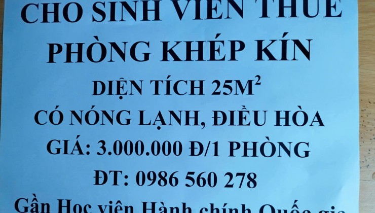 Chính chủ cho thuê phòng khép kín tại Xuân La, Tây Hồ.