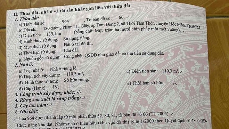 Bán nhà5x28m, mặt tiền Phạm Thị Giây - Vị trí đẹp, Thới Tam Thôn, Hóc Môn