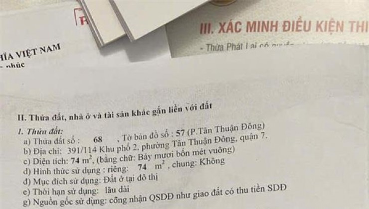 Chính Chủ Cần Bán Nhà Ngay Quận 7, Phường Tân Thuận Đông, Quận 7, Tp Hồ Chí Minh