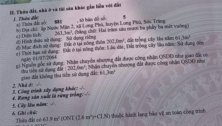 Chính Chủ Cần Bán Nhanh Lô Đất Đẹp Tại  Tỉnh Lộ 933C, Xã Long Phú, Long Phú, Sóc Trăng