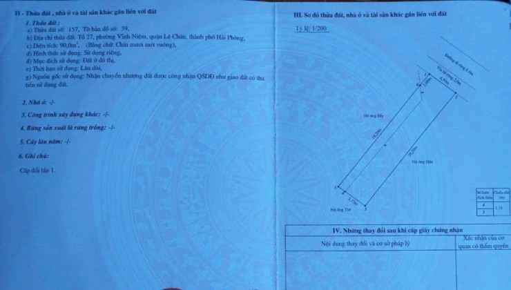 Bán đất mặt đường Vĩnh Tiến, diện tích 90m Hướng ĐÔng Bắc, giá chỉ 4 tỉ giá tốt
