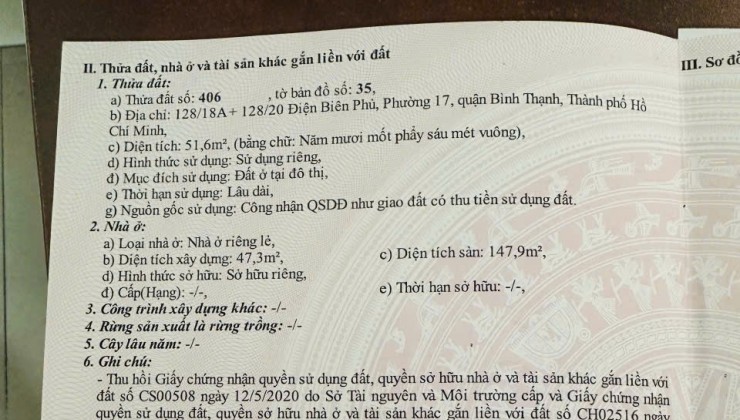 CHÍNH CHỦ CẦN BÁN CĂN NHÀ TẠI 128/18A + 128/20 Điện Biên Phủ, Phường 17, Bình Thạnh, HCM