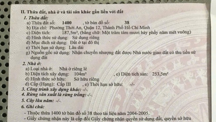 Bán biệt thự góc 2 mặt tiền KDC cao cấp Quận 12, 10x20m đúc 3 tấm đưogf 12m nhựa có vĩa hè