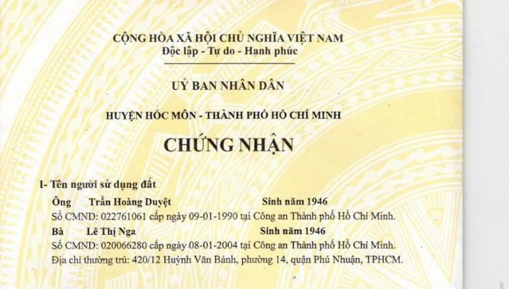 CHÍNH CHỦ BÁN LÔ ĐẤT TẠI Đường Xuân Thới Sơn 12, Xã Xuân Thới Sơn, Hóc Môn, TP.HCM