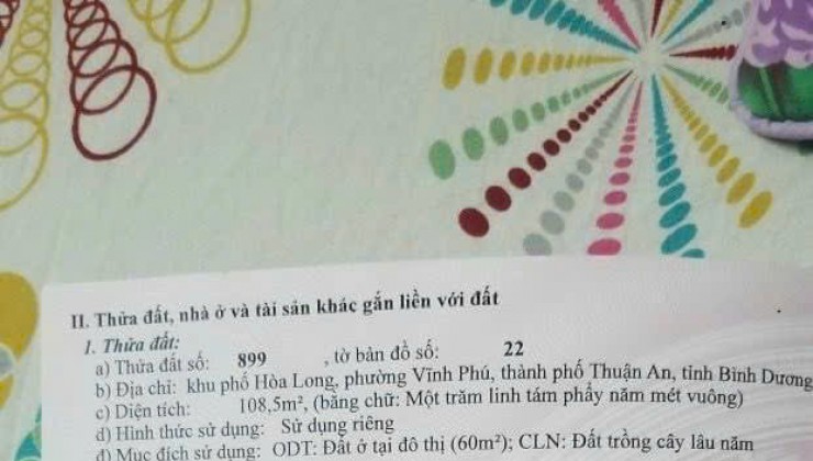 Chính Chủ Bán Mặt tiền Vĩnh Phú 38A, thông qua quận 12 ,
Diện tích : 4,5 x 24 tổng 108,5m2 Thổ Cư 60m2