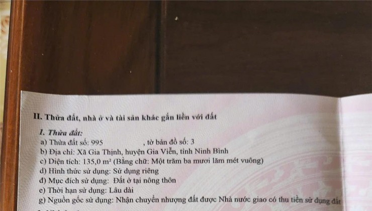 CHÍNH CHỦ Cần Bán Đất Gia Thịnh B13.15, đường thông lên 477,  Xã Gia Thịnh, Gia Viễn, Ninh Bình