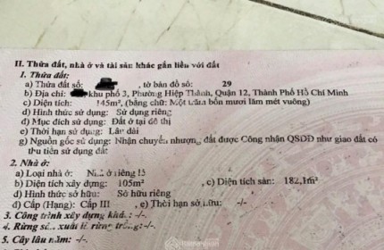 Bán Nhà Trệt Lầu Mặt Tiền Trần Thị Bảy,( HT 13), Quận 12 Ngay Chợ