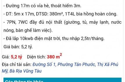 Chủ gởi bán căn nhà 5 lầu 1 trệt , phườn tân phước thị xã phú mỹ , bà rịa vũng tàu