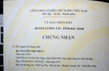 Cân bán nhanh lô đất đẹp cực rộng giá rẻ tại Xã Lai Hạ Lương Tài Bắc Ninh