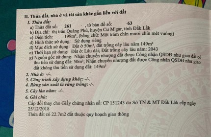 CHÍNH CHỦ CẦN BÁN LÔ ĐẤT Mặt Tiền Đường Nhựa Tại TT Quảng Phú, Cư Mgar, Đăk Lăk