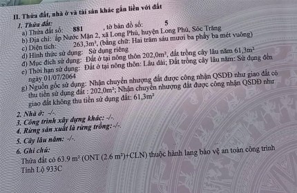 Chính Chủ Cần Bán Nhanh Lô Đất Đẹp Tại  Tỉnh Lộ 933C, Xã Long Phú, Long Phú, Sóc Trăng