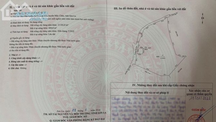 Bán gấp mảnh đất Mộc Châu diện tích hơn 2ha đã có sổ đỏ, mặt tiền bám đường hơn 300m