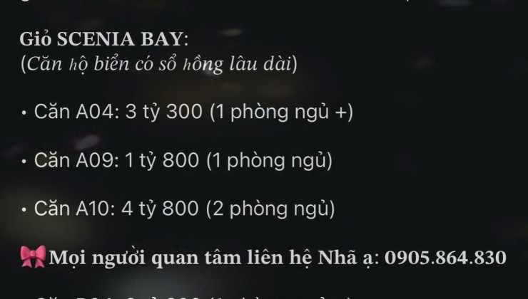 Giỏ hàng các căn hộ biển đang bán tại tòa Scenia Bay, Nha Trang mới nhất