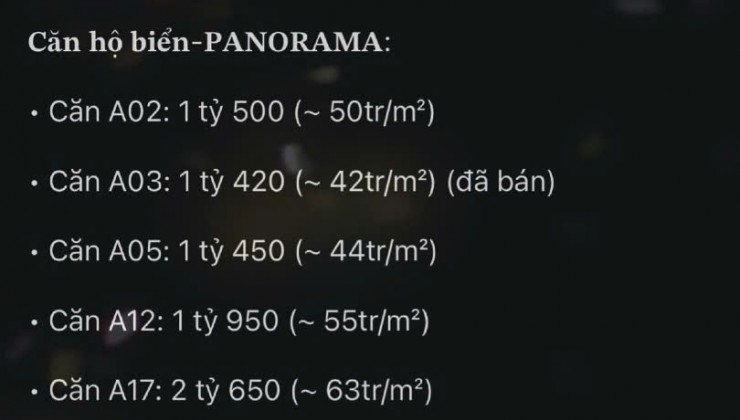 Giỏ hàng các căn hộ biển đang bán tại tòa Panorama, Nha Trang mới nhất