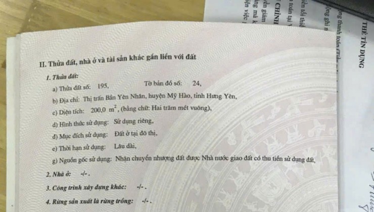 ĐẤT CHÍNH CHỦ - GIÁ TỐT - Vị Trí Đẹp Tại Thị trấn Bần Yên Nhân, TX Mỹ Hào, Hưng Yên