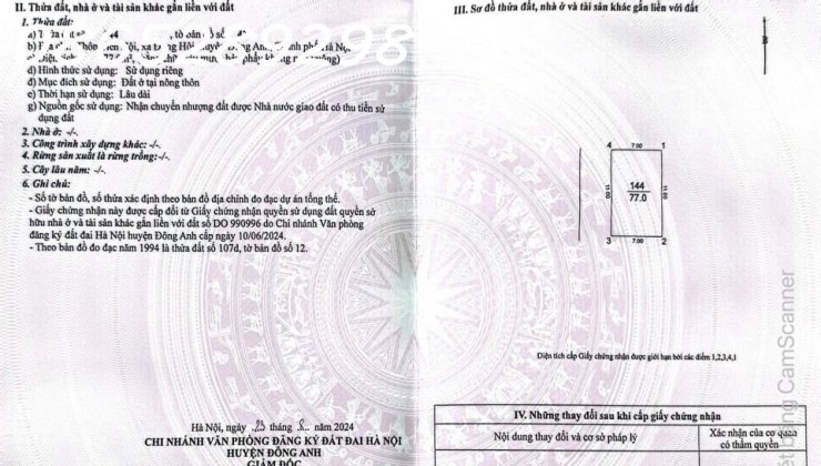 Chính chủ cần bán đất thổ cư vuông vắn tại Tiên Hội, xã Đông Hội, Đông Anh, Sát Vinhomes Cổ Loa