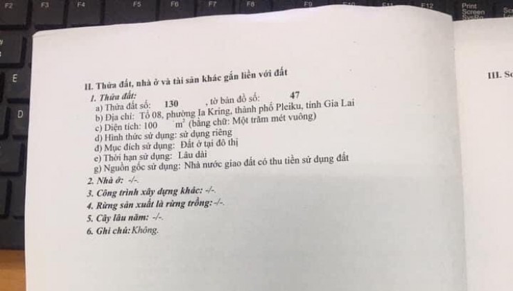 Chính Chủ Cần Bán Gấp 02 Lô Đất Mặt Tiền hẻm 103 Nguyễn Đường Ngay Trung Tâm TP Pleiku, Gia Lai