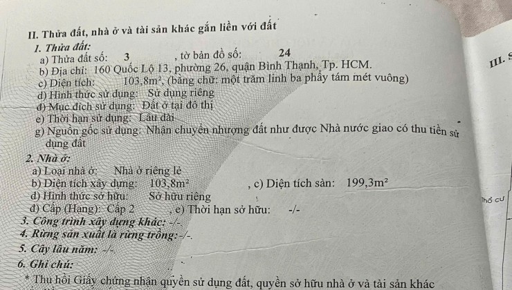 BÁN NHÀ MẶT TIỀN QUỐC LỘ 13, PHƯỜNG 16, QUẬN BÌNH THẠNH, TP HCM, GẦN QUẬN 1, GIÁ LÀ 25 TỶ