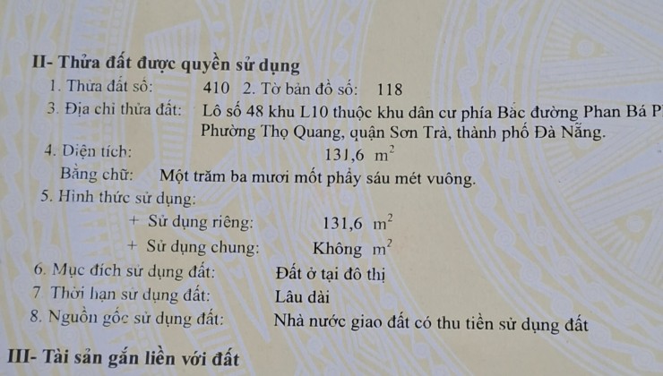 Bán lô đất đẹp đường 7,5m Phan Bá Phiến cách biển 300m