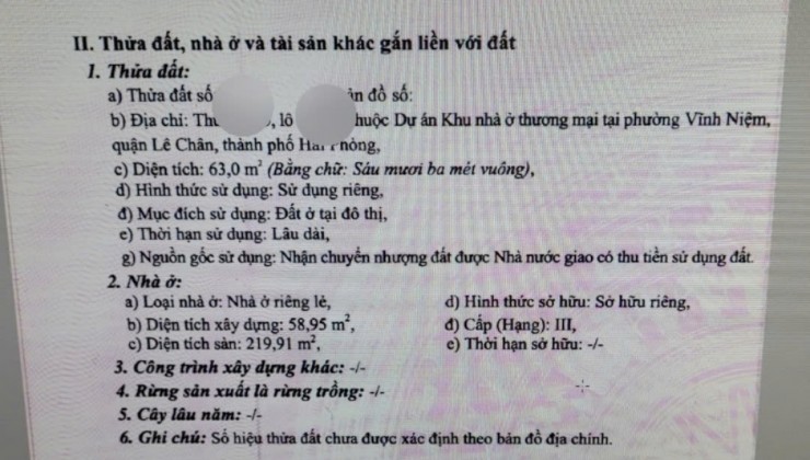 Bán nhà liền kề Dự Án Việt Phát - Lê Chân, 63m 4 tầng, hướng Tây, GIÁ 5 tỉ