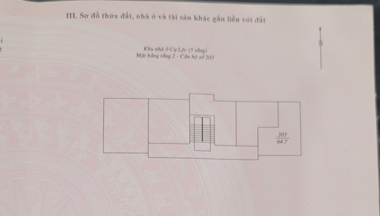 Bán CĂN HỘ CHUNG CƯ, P.Cự Lộc, Ô tô vào 65/120m2 T2 x hơn 4  tỷ.