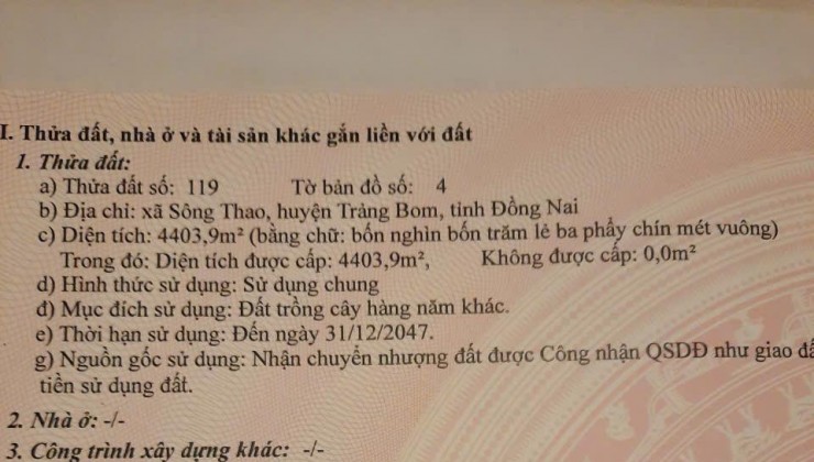 ĐẤT ĐẸP - ĐẦU TƯ SINH LỜI - Chính Chủ Cần Bán Nhanh Lô Đất Xã Sông Thao, Trảng Bom, Đồng Nai