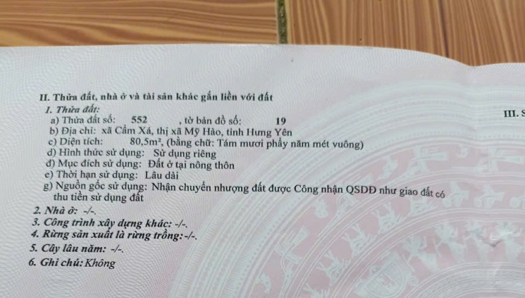 Đất Chính Chủ Cần Bán, xã Cẩm Xá- Mỹ Hào