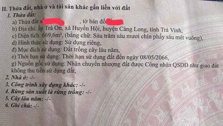 Chính Chủ Bán Nhanh Lô Đất Tại Ấp Trà On, Xã Huyền Hội, Huyện Càng Long, Trà Vinh