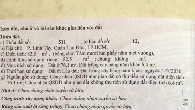 Đất tại hẻm 102 Đường Số 9 phường Linh Tây, tp. Thủ đức