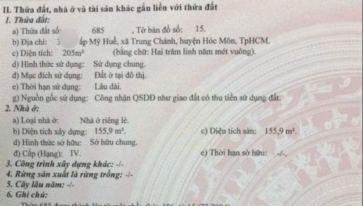 BÁN NHÀ MẶT TIỀN NGUYỄN HỬU CẦU, TRUNG CHÁNH, HÓC MÔN, (8x26) GIÁ 13.9T