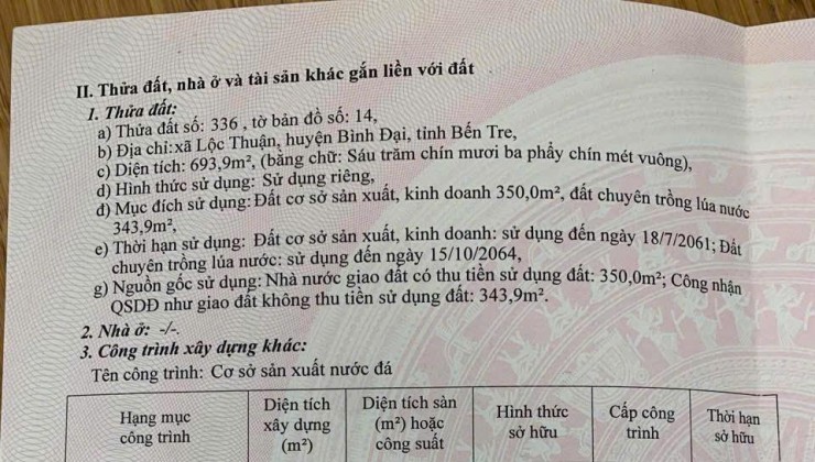 Chính Chủ Cần Bán Nhà Máy Cấp Đông Thủy Sản Đường Quốc lộ 57B, Xã Lộc Thuận, Bình Đại, Bến Tre