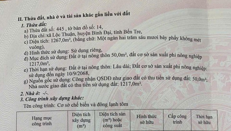 Chính Chủ Cần Bán Nhà Máy Cấp Đông Thủy Sản Đường Quốc lộ 57B, Xã Lộc Thuận, Bình Đại, Bến Tre