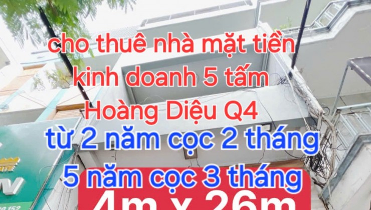 NHÀ THUÊ NGUYÊN CĂN  MẶT TIỀN KINH DOANH TỰ DO 
 NGANG 4 X 26 
ĐÚC 5 TẤM - 45 TRIỆU THÁNG HOÀNG DIỆU Q4