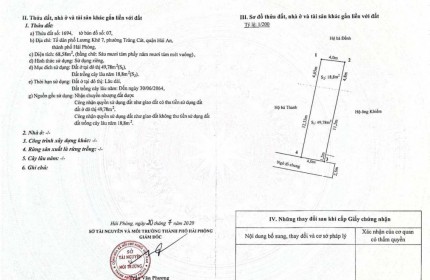 KH gửi bán lô đất tuyến đầu Ngõ 216 Cát Linh, Tràng Cát, Hải An.