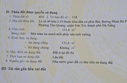 Bán lô đất đẹp đường 7,5m Phan Bá Phiến cách biển 300m