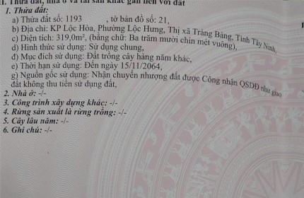 Đất Đẹp - Giá Tốt - Chính Chủ Cần Bán nhanh lô đất vị trí đẹp tại thị xã Trảng Bàng, tỉnh Tây Ninh