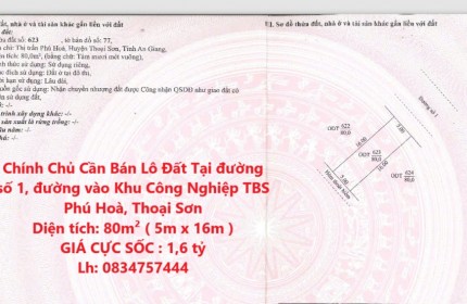 Chính Chủ Cần Bán Lô Đất Tại đường số 1, đường vào Khu Công Nghiệp TBS Phú Hoà, Thoại Sơn