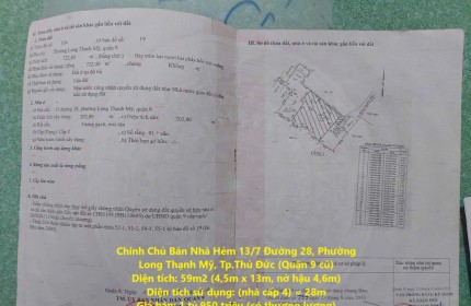 Chính Chủ Bán Nhà Hẻm 13/7 Đường 28, Phường Long Thạnh Mỹ, Tp.Thủ Đức (Quận 9 cũ)