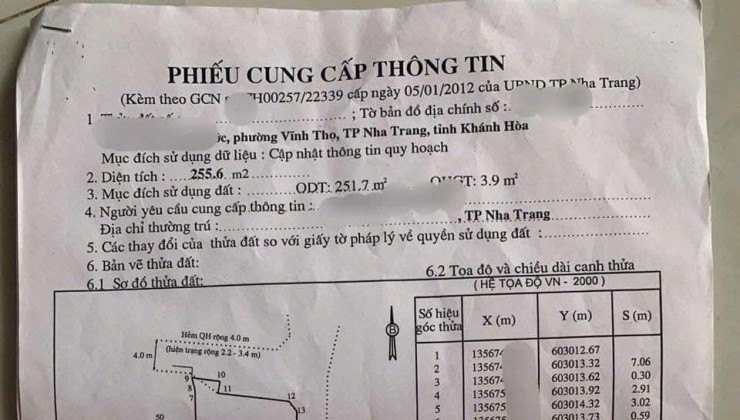 BÁN LÔ ĐẤT CĂN GÓC TẶNG NHÀ CẤP 4 HẺM TÔN THẤT TÙNG VĨNH THỌ NHA TRANG