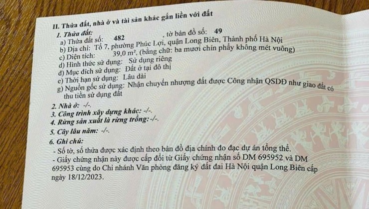 ĐỘC QUYỀN  BÁN ĐẤT ĐẸP CÓ 1 KHÔNG 2 - Vị Trí đắc địa ngõ thông xe - i 10 - Moning - Phúc Lợi  - Long Biên - Hà Nội