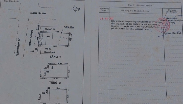 BÁN NHÀ MẶT TIỀN TẠI ĐƯỜNG VƯỜN LÀI, PHƯỜNG 17, QUẬN TÂN BÌNH, TP HCM, GIÁ LÀ 30 TỶ