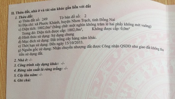 Chính chủ bán gấp 500m2 đất nông nghiệp tại Nhơn Trạch Đồng Nai 1.9 tỷ. LH:0913757107