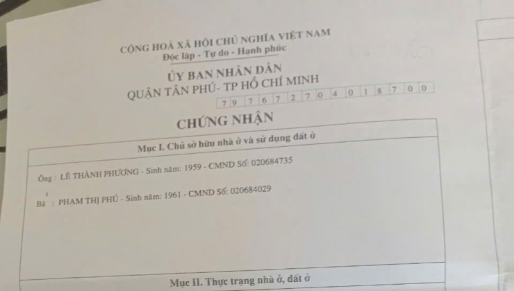 Bán nhà góc 2 mặt tiền hẻm xe tải 28 Lương Thế Vinh, Tân Phú